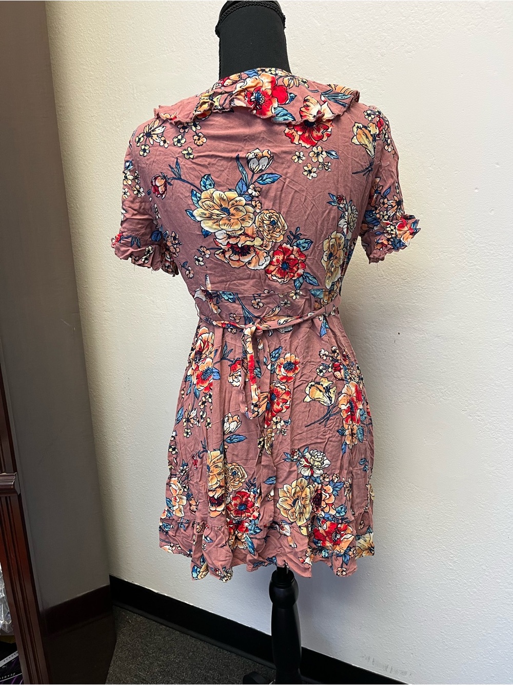 Flying Tomato Dusty Rose Floral Wrap Mini Dress - Picture 7 of 12